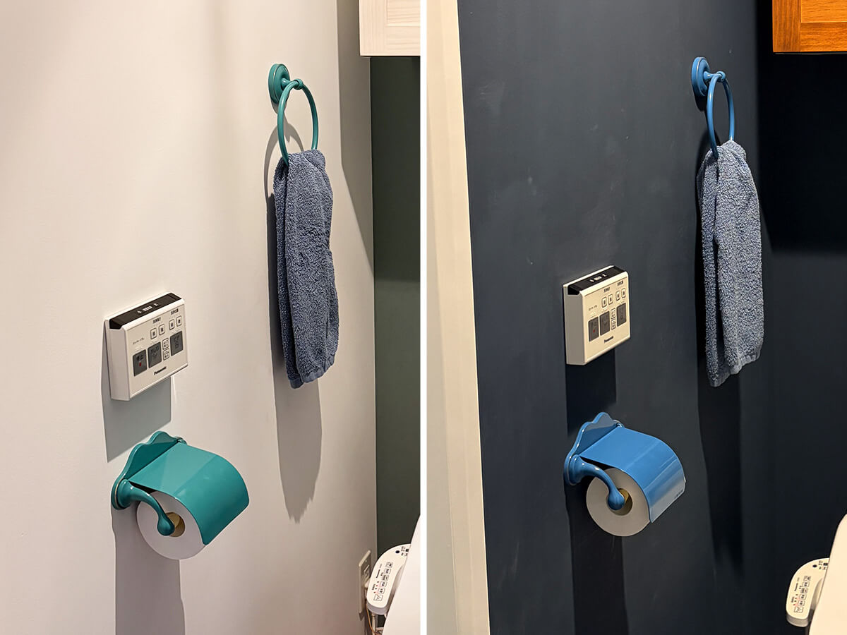 ゴーリキアイランドのメイグリーンとパシフィックブルーのトイレ金物